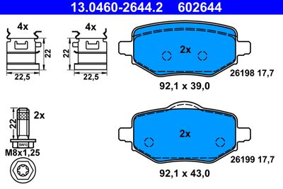 Brake Pad Set, disc brake ATE 13.0460-2644.2