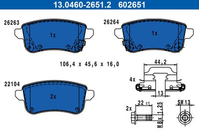 Brake Pad Set, disc brake ATE 13.0460-2651.2