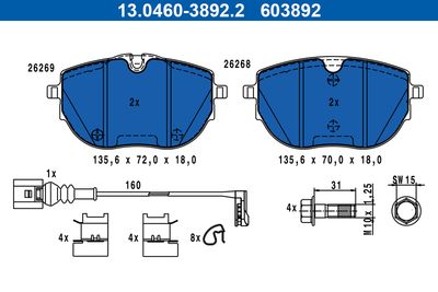 Brake Pad Set, disc brake ATE 13.0460-3892.2