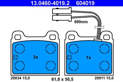 Brake Pad Set, disc brake ATE 13.0460-4019.2