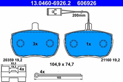 Brake Pad Set, disc brake ATE 13.0460-6926.2