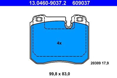 Brake Pad Set, disc brake ATE 13.0460-9037.2