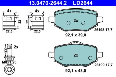Brake Pad Set, disc brake ATE 13.0470-2644.2