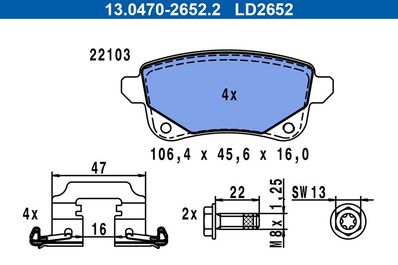 ATE 13.0470-2652.2 Brake Pad Set, disc brake