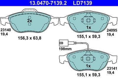 Brake Pad Set, disc brake ATE 13.0470-7139.2