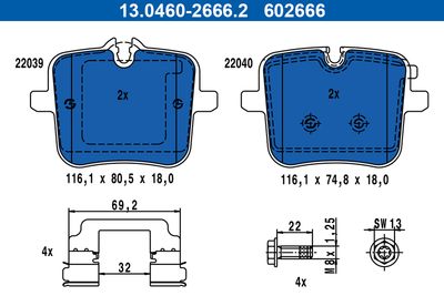 Brake Pad Set, disc brake ATE 13.0460-2666.2