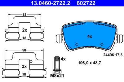 Brake Pad Set, disc brake ATE 13.0460-2722.2