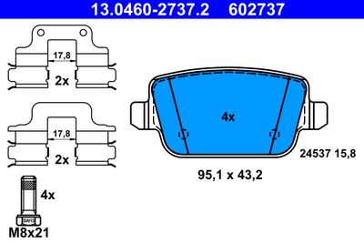 Brake Pad Set, disc brake ATE 13.0460-2737.2