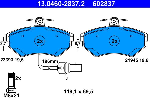 ATE 13.0460-2837.2 Brake Pad Set, disc brake