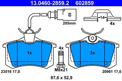 Brake Pad Set, disc brake ATE 13.0460-2859.2