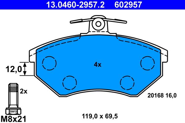 ATE 13.0460-2957.2 Brake Pad Set, disc brake