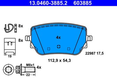 Brake Pad Set, disc brake ATE 13.0460-3885.2