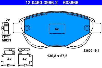 Brake Pad Set, disc brake ATE 13.0460-3966.2