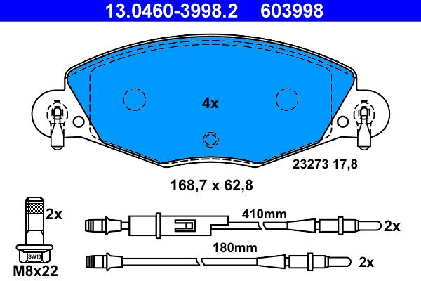 ATE 13.0460-3998.2 Brake Pad Set, disc brake