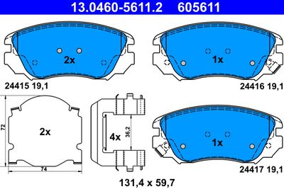 Brake Pad Set, disc brake ATE 13.0460-5611.2