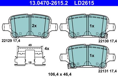 Brake Pad Set, disc brake ATE 13.0470-2615.2