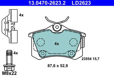 Brake Pad Set, disc brake ATE 13.0470-2623.2