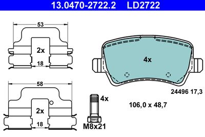 Brake Pad Set, disc brake ATE 13.0470-2722.2