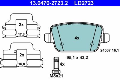 Brake Pad Set, disc brake ATE 13.0470-2723.2