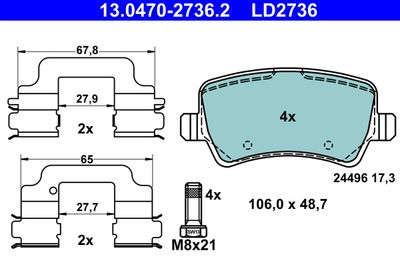 Brake Pad Set, disc brake ATE 13.0470-2736.2