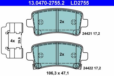 Brake Pad Set, disc brake ATE 13.0470-2755.2