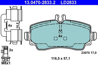 Brake Pad Set, disc brake ATE 13.0470-2833.2