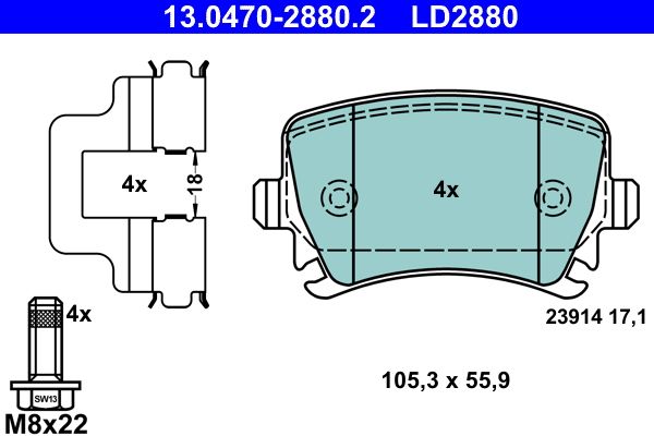 ATE 13.0470-2880.2 Brake Pad Set, disc brake