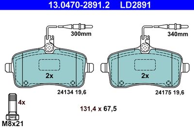 Brake Pad Set, disc brake ATE 13.0470-2891.2