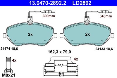 Brake Pad Set, disc brake ATE 13.0470-2892.2