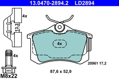 Brake Pad Set, disc brake ATE 13.0470-2894.2