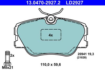 Brake Pad Set, disc brake ATE 13.0470-2927.2