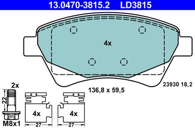 Brake Pad Set, disc brake ATE 13.0470-3815.2