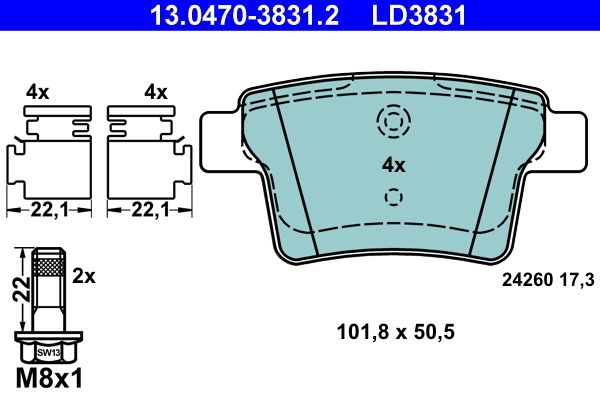 ATE 13.0470-3831.2 Brake Pad Set, disc brake