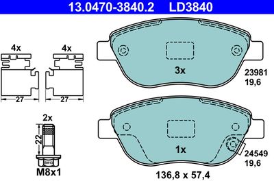 Brake Pad Set, disc brake ATE 13.0470-3840.2