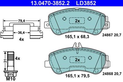 Brake Pad Set, disc brake ATE 13.0470-3852.2