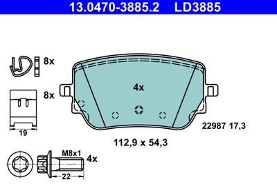 Brake Pad Set, disc brake ATE 13.0470-3885.2