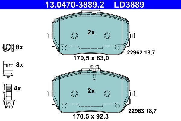 ATE 13.0470-3889.2 Brake Pad Set, disc brake