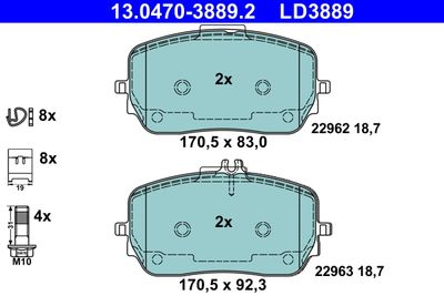 Brake Pad Set, disc brake ATE 13.0470-3889.2