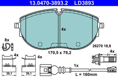 Brake Pad Set, disc brake ATE 13.0470-3893.2