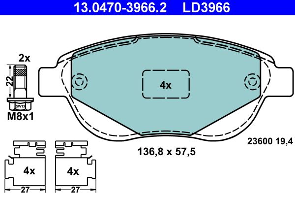 ATE 13.0470-3966.2 Brake Pad Set, disc brake