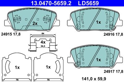 Brake Pad Set, disc brake ATE 13.0470-5659.2