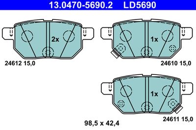 Brake Pad Set, disc brake ATE 13.0470-5690.2