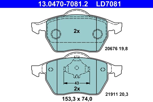 ATE 13.0470-7081.2 Brake Pad Set, disc brake