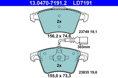 Brake Pad Set, disc brake ATE 13.0470-7191.2