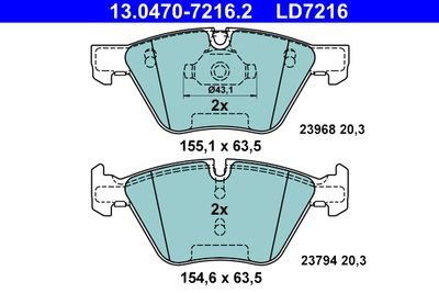 Brake Pad Set, disc brake ATE 13.0470-7216.2