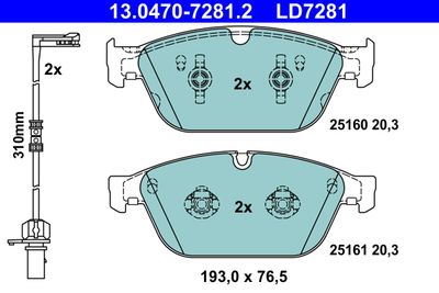 Brake Pad Set, disc brake ATE 13.0470-7281.2