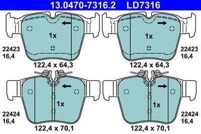 Brake Pad Set, disc brake ATE 13.0470-7316.2