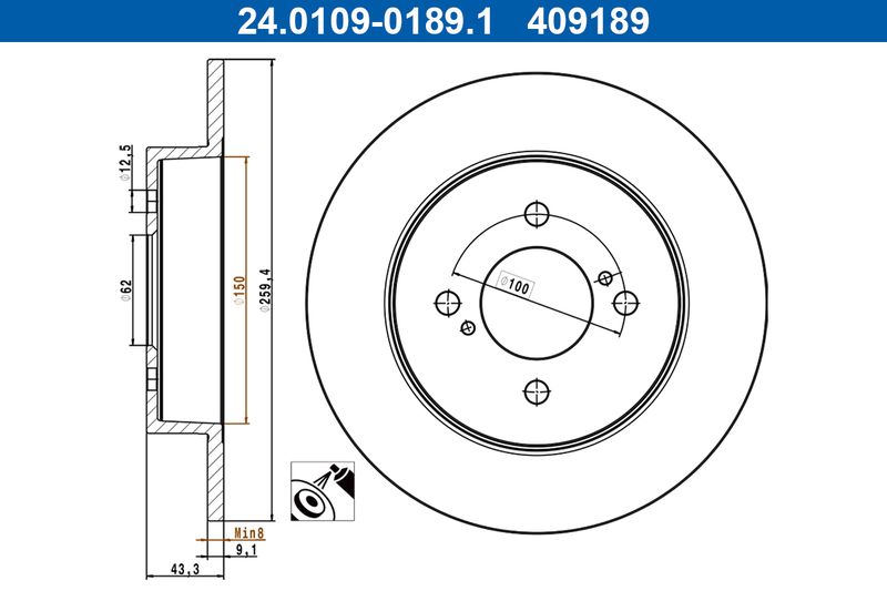 ATE 24.0109-0189.1 Brake Disc