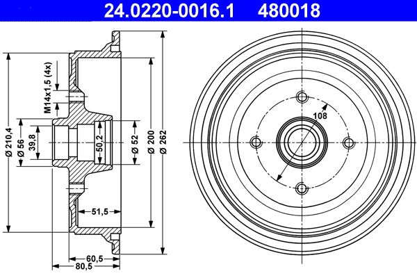 ATE 24.0220-0016.1 Brake Drum