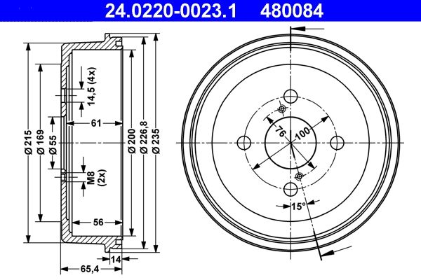 ATE 24.0220-0023.1 Brake Drum